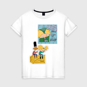 Женская футболка хлопок с принтом HEY ARNOLD! II в Санкт-Петербурге, 100% хлопок | прямой крой, круглый вырез горловины, длина до линии бедер, слегка спущенное плечо | animation | kids | school | мультфильмы | приключения | школа