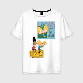 Женская футболка хлопок Oversize с принтом HEY ARNOLD! II в Санкт-Петербурге, 100% хлопок | свободный крой, круглый ворот, спущенный рукав, длина до линии бедер
 | animation | kids | school | мультфильмы | приключения | школа