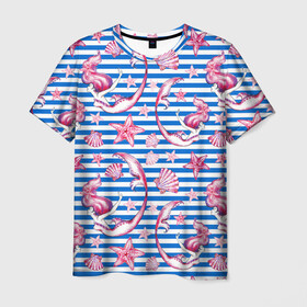 Мужская футболка 3D с принтом Танцующие русалки в Санкт-Петербурге, 100% полиэфир | прямой крой, круглый вырез горловины, длина до линии бедер | лето | море | морские | морские звезды | морской стиль | пляж | полоски | ракушки | русалки | сказка | танец | танцующие | тельняшка