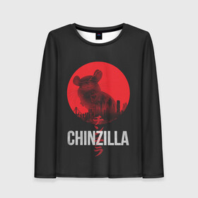 Женский лонгслив 3D с принтом Chinzilla red в Санкт-Петербурге, 100% полиэстер | длинные рукава, круглый вырез горловины, полуприлегающий силуэт | chinchilla | chinzilla | чинзилла | шинзилла | шиншилла