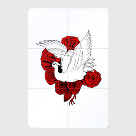 Магнитный плакат 2Х3 с принтом Аист на фоне красных роз в Санкт-Петербурге, Полимерный материал с магнитным слоем | 6 деталей размером 9*9 см | аист | белый | красные | крылья | птица | птицы | розы | цветы