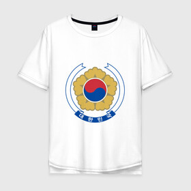 Мужская футболка хлопок Oversize с принтом Корея | Корейский герб в Санкт-Петербурге, 100% хлопок | свободный крой, круглый ворот, “спинка” длиннее передней части | буква | герб | знак | иероглифы | корейский | корейский герб | корейский флаг | корея | символ | символы | флаг | флаг кореи | эмблема | эмблемма