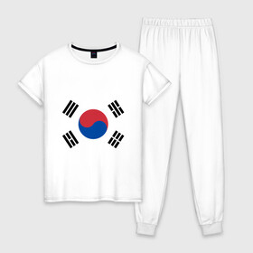 Женская пижама хлопок с принтом Корея | Корейский флаг в Санкт-Петербурге, 100% хлопок | брюки и футболка прямого кроя, без карманов, на брюках мягкая резинка на поясе и по низу штанин | буква | герб | знак | иероглифы | корейский | корейский флаг | корея | символ | символы | флаг | флаг кореи | эмблема | эмблемма