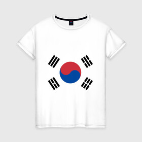 Женская футболка хлопок с принтом Корея | Корейский флаг в Санкт-Петербурге, 100% хлопок | прямой крой, круглый вырез горловины, длина до линии бедер, слегка спущенное плечо | буква | герб | знак | иероглифы | корейский | корейский флаг | корея | символ | символы | флаг | флаг кореи | эмблема | эмблемма