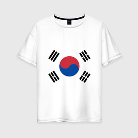 Женская футболка хлопок Oversize с принтом Корея | Корейский флаг в Санкт-Петербурге, 100% хлопок | свободный крой, круглый ворот, спущенный рукав, длина до линии бедер
 | буква | герб | знак | иероглифы | корейский | корейский флаг | корея | символ | символы | флаг | флаг кореи | эмблема | эмблемма