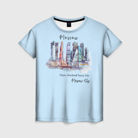 Женская футболка 3D с принтом Москва-Сити в Санкт-Петербурге, 100% полиэфир ( синтетическое хлопкоподобное полотно) | прямой крой, круглый вырез горловины, длина до линии бедер | город | москва | набережная | сити