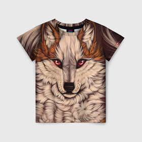 Детская футболка 3D с принтом Красивая Волчица в Санкт-Петербурге, 100% гипоаллергенный полиэфир | прямой крой, круглый вырез горловины, длина до линии бедер, чуть спущенное плечо, ткань немного тянется | волк | волчица | дикий зверь | зверь | красивая волчица | рисунок