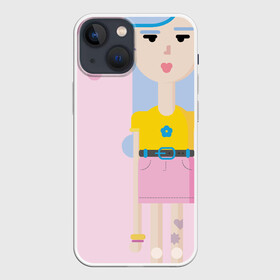 Чехол для iPhone 13 mini с принтом Девочка с напитком в Санкт-Петербурге,  |  | девочка | лето | напиток | розовая юбка | синие волосы
