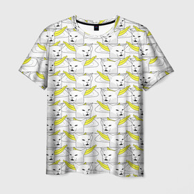 Мужская футболка 3D с принтом Кот с бананом в Санкт-Петербурге, 100% полиэфир | прямой крой, круглый вырез горловины, длина до линии бедер | Тематика изображения на принте: banana | cat | банан | кот | мем