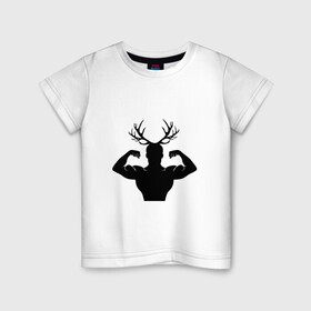 Детская футболка хлопок с принтом Дикий Лось в Санкт-Петербурге, 100% хлопок | круглый вырез горловины, полуприлегающий силуэт, длина до линии бедер | workout | атлет. | воркаут | лось | мышцы | роги | сила | фитнес