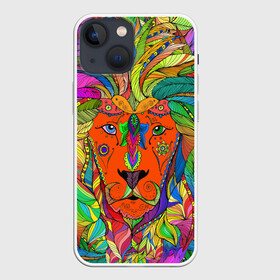 Чехол для iPhone 13 mini с принтом Лев шаман в Санкт-Петербурге,  |  | большие кошки. | волшебство | глаза | джунгли | животные | знак зодиака | лев | магия | мистика | перья | саванна | узоры | хищник | хозяин | царь зверей | шаман | эзотерика
