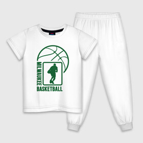 Детская пижама хлопок с принтом Milwaukee Basketball в Санкт-Петербурге, 100% хлопок |  брюки и футболка прямого кроя, без карманов, на брюках мягкая резинка на поясе и по низу штанин
 | basketball | bucks | giannis | milwaukee | mvp | nba | ntetokounmpo | sport | streetball | адетокумбо | бакс | баскетбол | игра | милуоки | мяч | нба | олень | спорт | стритбол | тренер | чемпион | янис
