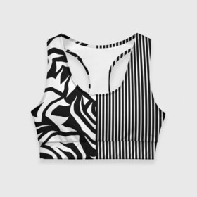 Женский спортивный топ 3D с принтом Зебрик в Санкт-Петербурге, 82% полиэстер, 18% спандекс Ткань безопасна для здоровья, позволяет коже дышать, не мнется и не растягивается |  | абстракция | геометрия | полоса | полоска | полосы | черно белое | черный