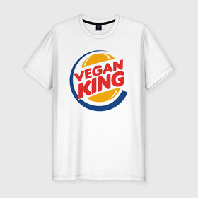 Мужская футболка хлопок Slim с принтом Vegan King в Санкт-Петербурге, 92% хлопок, 8% лайкра | приталенный силуэт, круглый вырез ворота, длина до линии бедра, короткий рукав | Тематика изображения на принте: green | greenpeace | nature | sport | vegan | yoga | веган | вегетарианец | гринпис | еда | животные | жизнь | здоровье | зеленый | йога | мир | овощи | пища | планета | природа | растение | спорт | тело | фрукты