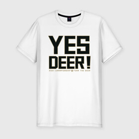 Мужская футболка хлопок Slim с принтом Yes Deer! в Санкт-Петербурге, 92% хлопок, 8% лайкра | приталенный силуэт, круглый вырез ворота, длина до линии бедра, короткий рукав | antetokounmpo | basketball | bucks | giannis | milwaukee | mvp | nba | sport | streetball | адетокумбо | бакс | баскетбол | игра | милуоки | мяч | нба | олень | спорт | стритбол | тренер | чемпион | янис