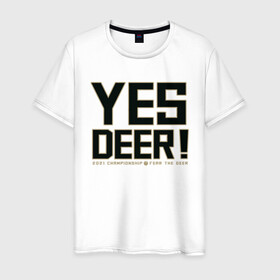 Мужская футболка хлопок с принтом Yes Deer! в Санкт-Петербурге, 100% хлопок | прямой крой, круглый вырез горловины, длина до линии бедер, слегка спущенное плечо. | Тематика изображения на принте: antetokounmpo | basketball | bucks | giannis | milwaukee | mvp | nba | sport | streetball | адетокумбо | бакс | баскетбол | игра | милуоки | мяч | нба | олень | спорт | стритбол | тренер | чемпион | янис