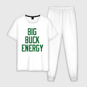 Мужская пижама хлопок с принтом Big Buck Energy в Санкт-Петербурге, 100% хлопок | брюки и футболка прямого кроя, без карманов, на брюках мягкая резинка на поясе и по низу штанин
 | Тематика изображения на принте: antetokounmpo | basketball | bucks | giannis | milwaukee | mvp | nba | sport | streetball | адетокумбо | бакс | баскетбол | игра | милуоки | мяч | нба | олень | спорт | стритбол | тренер | чемпион | янис