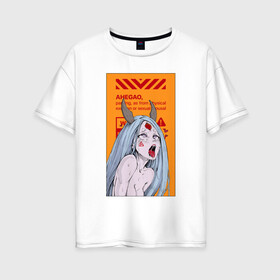 Женская футболка хлопок Oversize с принтом KAGUYA  AHEGAO ЦВЕТНОЙ в Санкт-Петербурге, 100% хлопок | свободный крой, круглый ворот, спущенный рукав, длина до линии бедер
 | ahegao | japanese anime | kaguya | kawai | kowai | oppai | otaku | senpai | sugoi | waifu | yandere | ахегао | кагуя | ковай | отаку | семпай | сенпай | сэмпай | яндере | японская анимация