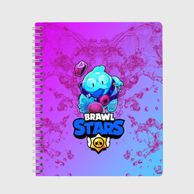 Тетрадь с принтом BRAWL STARS SQUEAK: СКВИК. в Санкт-Петербурге, 100% бумага | 48 листов, плотность листов — 60 г/м2, плотность картонной обложки — 250 г/м2. Листы скреплены сбоку удобной пружинной спиралью. Уголки страниц и обложки скругленные. Цвет линий — светло-серый
 | Тематика изображения на принте: brawl stars | leon | sally leon | shark | werewolf leon | акула | бравл старс | оборотень | сквик squeak