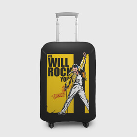 Чехол для чемодана 3D с принтом We will rock you в Санкт-Петербурге, 86% полиэфир, 14% спандекс | двустороннее нанесение принта, прорези для ручек и колес | alternative | metall | music | queen | qween | rock | альтернатива | квин | куин | металл | музыка | рок | фредди меркьюри