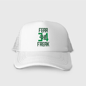 Кепка тракер с сеткой с принтом Fear The Freak 34 в Санкт-Петербурге, трикотажное полотно; задняя часть — сетка | длинный козырек, универсальный размер, пластиковая застежка | antetokounmpo | basketball | bucks | giannis | milwaukee | mvp | nba | sport | streetball | адетокумбо | бакс | баскетбол | игра | милуоки | мяч | нба | олень | спорт | стритбол | тренер | чемпион | янис