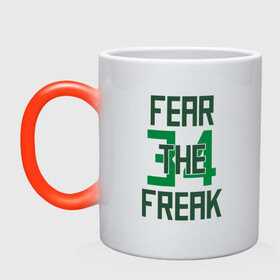 Кружка хамелеон с принтом Fear The Freak 34 в Санкт-Петербурге, керамика | меняет цвет при нагревании, емкость 330 мл | Тематика изображения на принте: antetokounmpo | basketball | bucks | giannis | milwaukee | mvp | nba | sport | streetball | адетокумбо | бакс | баскетбол | игра | милуоки | мяч | нба | олень | спорт | стритбол | тренер | чемпион | янис