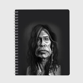 Тетрадь с принтом Steven Tyler | AEROSMITH (Z) в Санкт-Петербурге, 100% бумага | 48 листов, плотность листов — 60 г/м2, плотность картонной обложки — 250 г/м2. Листы скреплены сбоку удобной пружинной спиралью. Уголки страниц и обложки скругленные. Цвет линий — светло-серый
 | Тематика изображения на принте: aerosmith | rock | steven tyler | айросмит | блюз рок | брэд уитфорд | глэм метал | глэм рок | джо перри | джоуи крамер | музыка | рок | рок н ролл | стивен тайлер | том хэмилтон | хард рок