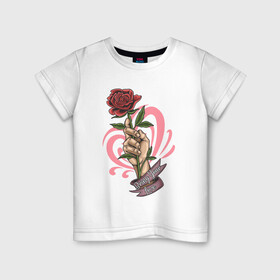 Детская футболка хлопок с принтом Bring Your Love в Санкт-Петербурге, 100% хлопок | круглый вырез горловины, полуприлегающий силуэт, длина до линии бедер | love | иллюстрация | роза | рука | сердце