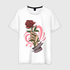 Мужская футболка хлопок с принтом Bring Your Love в Санкт-Петербурге, 100% хлопок | прямой крой, круглый вырез горловины, длина до линии бедер, слегка спущенное плечо. | love | иллюстрация | роза | рука | сердце