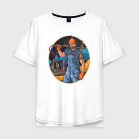 Мужская футболка хлопок Oversize с принтом Майнер в Санкт-Петербурге, 100% хлопок | свободный крой, круглый ворот, “спинка” длиннее передней части | биткоин | иллюстрация | инвестор | крипта | майнер | рабочий