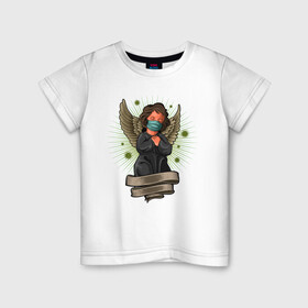 Детская футболка хлопок с принтом Мой ангелок в Санкт-Петербурге, 100% хлопок | круглый вырез горловины, полуприлегающий силуэт, длина до линии бедер | Тематика изображения на принте: ангел | иллюстрация | маска | спаси сохрани | спаситель