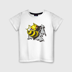 Детская футболка хлопок с принтом Оса 3D в Санкт-Петербурге, 100% хлопок | круглый вырез горловины, полуприлегающий силуэт, длина до линии бедер | Тематика изображения на принте: 3d | жало | мед | насекомое | оса | пчела