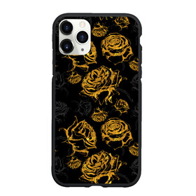 Чехол для iPhone 11 Pro матовый с принтом Розы. Золото с черным в Санкт-Петербурге, Силикон |  | вечерний | графика | графический | золотистый | золото | золотой | крупные | праздничный | розочки | розы | темный | цветочки | цветочный | цветы | черный