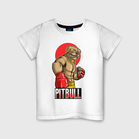 Детская футболка хлопок с принтом Питбуль в Санкт-Петербурге, 100% хлопок | круглый вырез горловины, полуприлегающий силуэт, длина до линии бедер | Тематика изображения на принте: бокс | боксер | иллюстрация | пёс | питбуль