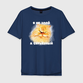 Мужская футболка хлопок Oversize с принтом Кот серьезный в Санкт-Петербурге, 100% хлопок | свободный крой, круглый ворот, “спинка” длиннее передней части | Тематика изображения на принте: cat | displeased | fluffy | funny | gloomy | orange | persian | red | watercolor | yellow | акварель | жёлтый | кот | недовольный | оранжевый | персидский | пушистый | рыжий | смешной | хмурый