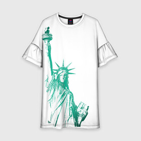 Детское платье 3D с принтом Статуя Свободы в Санкт-Петербурге, 100% полиэстер | прямой силуэт, чуть расширенный к низу. Круглая горловина, на рукавах — воланы | Тематика изображения на принте: америка | нью йорк | свобода | статуя свободы | сша