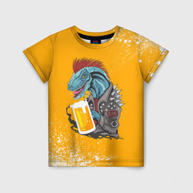 Детская футболка 3D с принтом Пивозавр - Взрыв в Санкт-Петербурге, 100% гипоаллергенный полиэфир | прямой крой, круглый вырез горловины, длина до линии бедер, чуть спущенное плечо, ткань немного тянется | Тематика изображения на принте: dinosaur | pivo | pivozavr | взрыв | динозавр | краска | прикол