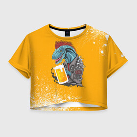 Женская футболка Crop-top 3D с принтом Пивозавр - Взрыв в Санкт-Петербурге, 100% полиэстер | круглая горловина, длина футболки до линии талии, рукава с отворотами | Тематика изображения на принте: dinosaur | pivo | pivozavr | взрыв | динозавр | краска | прикол