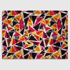 Плед 3D с принтом Разноцветные треугольники в Санкт-Петербурге, 100% полиэстер | закругленные углы, все края обработаны. Ткань не мнется и не растягивается | Тематика изображения на принте: абстрактный | геометрические фигуры | геометрический узор | желтый | красный | полигональный | разноцветный | треугольники | черный