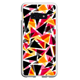 Чехол для Samsung S10E с принтом Разноцветные треугольники в Санкт-Петербурге, Силикон | Область печати: задняя сторона чехла, без боковых панелей | абстрактный | геометрические фигуры | геометрический узор | желтый | красный | полигональный | разноцветный | треугольники | черный