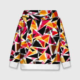Детская толстовка 3D с принтом Разноцветные треугольники в Санкт-Петербурге, 100% полиэстер | двухслойный капюшон со шнурком для регулировки, мягкие манжеты на рукавах и по низу толстовки, спереди карман-кенгуру с мягким внутренним слоем | абстрактный | геометрические фигуры | геометрический узор | желтый | красный | полигональный | разноцветный | треугольники | черный