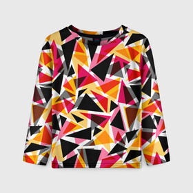 Детский лонгслив 3D с принтом Разноцветные треугольники в Санкт-Петербурге, 100% полиэстер | длинные рукава, круглый вырез горловины, полуприлегающий силуэт
 | абстрактный | геометрические фигуры | геометрический узор | желтый | красный | полигональный | разноцветный | треугольники | черный