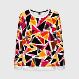 Мужской свитшот 3D с принтом Разноцветные треугольники в Санкт-Петербурге, 100% полиэстер с мягким внутренним слоем | круглый вырез горловины, мягкая резинка на манжетах и поясе, свободная посадка по фигуре | абстрактный | геометрические фигуры | геометрический узор | желтый | красный | полигональный | разноцветный | треугольники | черный