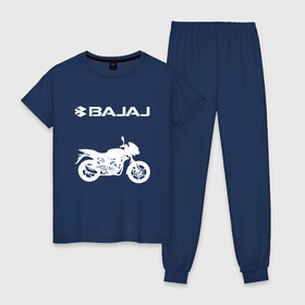 Женская пижама хлопок с принтом BAJAJ / БАДЖАДЖ / MOTOSPORT в Санкт-Петербурге, 100% хлопок | брюки и футболка прямого кроя, без карманов, на брюках мягкая резинка на поясе и по низу штанин | avenger. | bajaj | boxer | dominar | motorcycle | motosport | pulsar | racing | speed | sport | баджадж | байк | гонки | двигатель | мото | мотокросс | мотоспорт | мототриал | мотоцикл | скорость | спорт