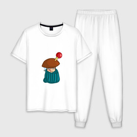 Мужская пижама хлопок с принтом Больной в Санкт-Петербурге, 100% хлопок | брюки и футболка прямого кроя, без карманов, на брюках мягкая резинка на поясе и по низу штанин
 | mushroom | болезнь | градусник | гриб | клизма | мультяшка | плед | смайл