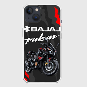 Чехол для iPhone 13 с принтом BAJAJ PULSAR   БАДЖАДЖ ПУЛЬСАР в Санкт-Петербурге,  |  | avenger. | bajaj | boxer | dominar | motorcycle | motosport | pulsar | racing | speed | sport | баджадж | байк | гонки | двигатель | мото | мотокросс | мотоспорт | мототриал | мотоцикл | скорость | спорт