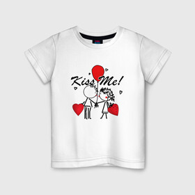 Детская футболка хлопок с принтом Kiss Me! в Санкт-Петербурге, 100% хлопок | круглый вырез горловины, полуприлегающий силуэт, длина до линии бедер | kiss me | веселый | детский | для детей | дружба | любовь | мультяшный | набросок | надписи | озорной | поцелуй | рисунок | свадьба | шутливый