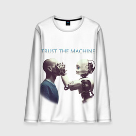 Мужской лонгслив 3D с принтом Доверься Машине... в Санкт-Петербурге, 100% полиэстер | длинные рукава, круглый вырез горловины, полуприлегающий силуэт | доверие | киборг | робот | фантастика | человек
