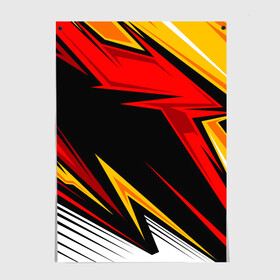 Постер с принтом КРАСНО-ЖЕЛТЫЙ СПОРТ | SPORT в Санкт-Петербурге, 100% бумага
 | бумага, плотность 150 мг. Матовая, но за счет высокого коэффициента гладкости имеет небольшой блеск и дает на свету блики, но в отличии от глянцевой бумаги не покрыта лаком | 3d | abstraction | geometry | hexagon | neon | paints | red | stripes | texture | yellow | абстракция | брызги | геометрия | желтый | краски | красный | неон | неоновый | разлом | соты | текстура