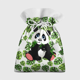 Подарочный 3D мешок с принтом Милая Панда (Летняя) в Санкт-Петербурге, 100% полиэстер | Размер: 29*39 см | Тематика изображения на принте: animals | beast | eyes | flower | panda | глаза | животные | звери | летние | лето | милые | панда | паттерн | растения | цветы | эвкалипт